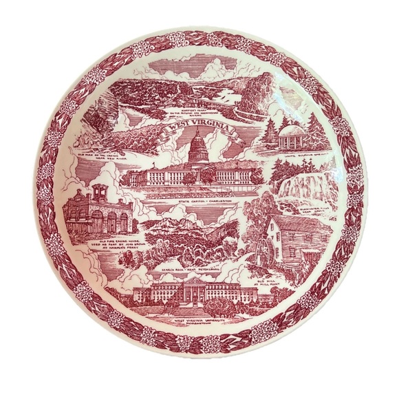 West Virginia 10” Vintage White & Red Commemorative Collectors Plate - Picture 1 of 3